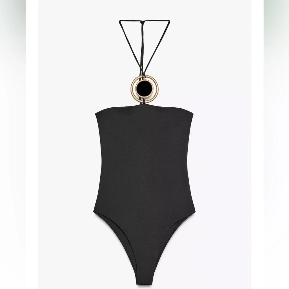 Zara NWT circular detail Bandeau swimsuit 0167/007
